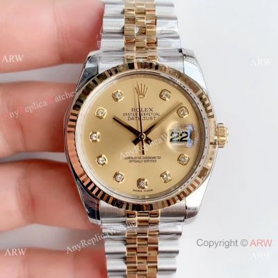 Rolex AR Factory Datejust Two-Tone Diamond Swiss Replica Watch V2 Version